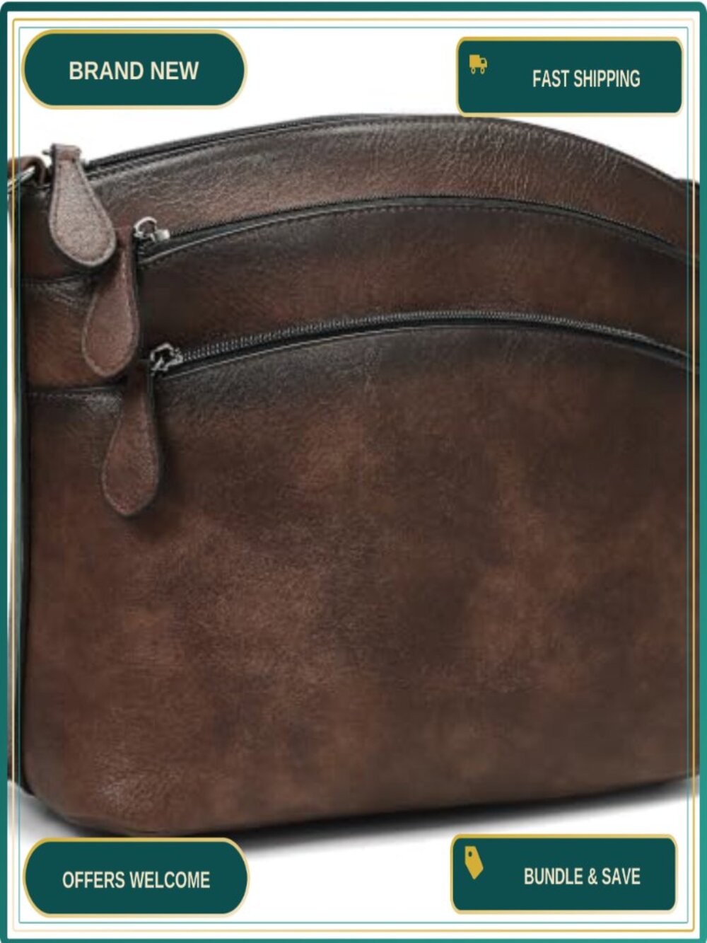 Women's Leather Crossbody Bag Medium Zip Shoulder Purse Adjustable Strap